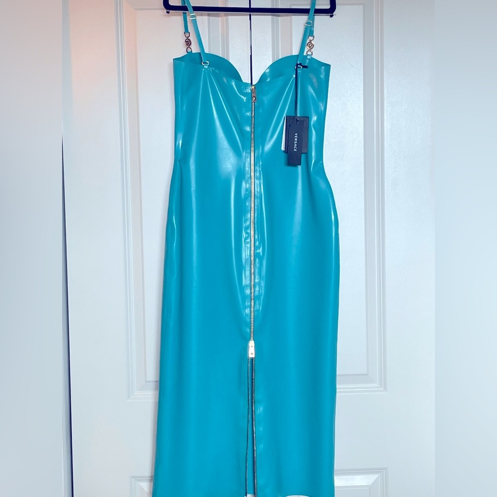 Authentic Versace Latex Body-Con Midi Dress - Picture 2 of 8